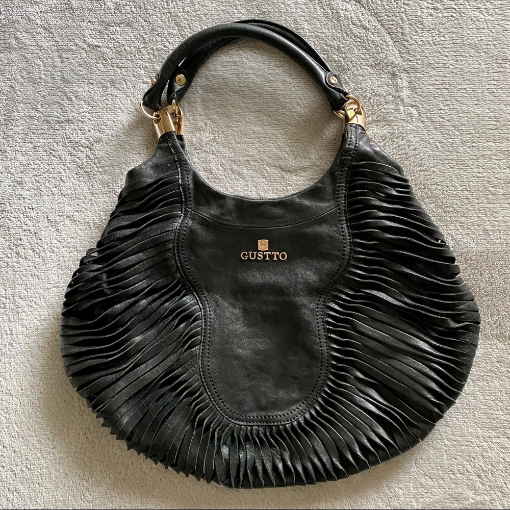 Gustto Masilia Satchel Handbag Black & Gold Leather Purse